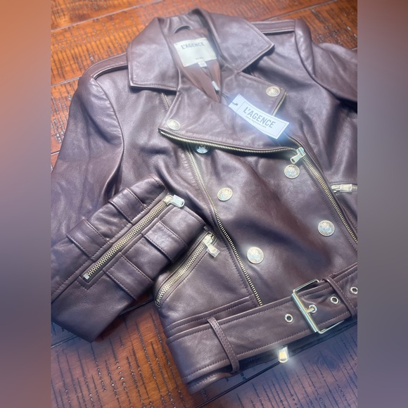 NWT - L’AGENCE Billie Belted Leather Jacket - Size Small - Brown Lambskin - Picture 8 of 16